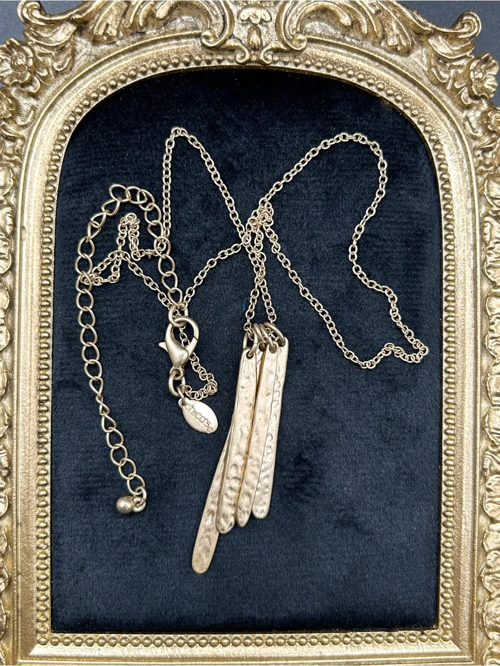 Chico's Gold Tone Hammered Multi-Pendant Necklace, Organic Stick Fringe
